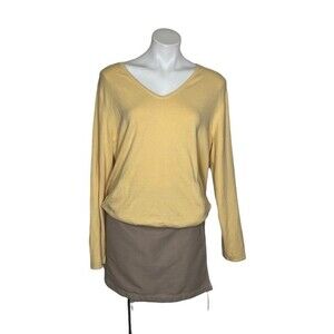 CHICOS Sweater Yellow Knit Pull over Pockets Drawstring Waistband Size 3 US XL